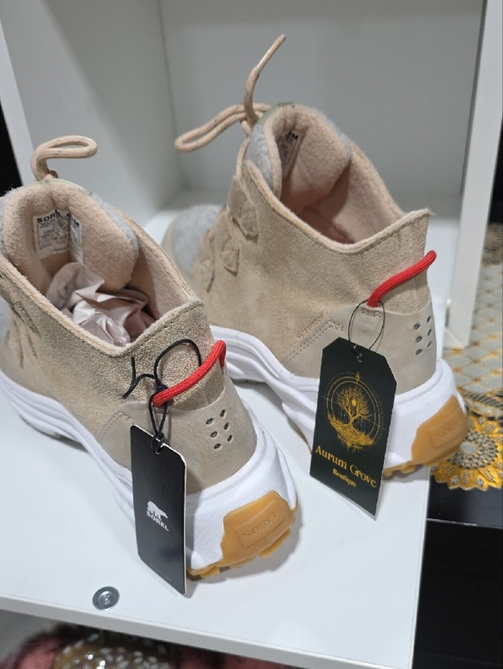 Sorel Lace-Up Beige and Gray Women's Suede Sneaker Boot - Picture 7 of 11